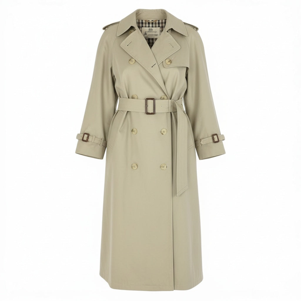 12a23 【美品】 Aquascutum アクアスキュータム ステンカラーコート トレンチコート ロングコート アウター 10サイズ ベージュ コットン100％ レディースu02t