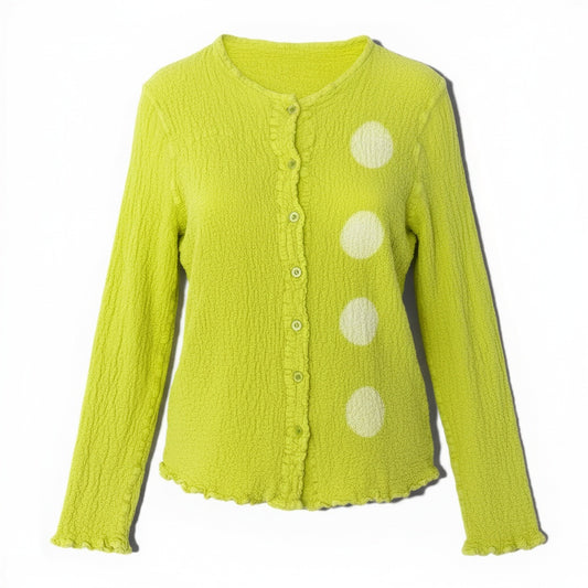 78b5 ISSEY MIYAKE me イッセイミヤケ ミー カリフラワーカーディガン ノーカラージャケット シワ加工 MI82FO759 イエローグリーン レディース 女性用u02t