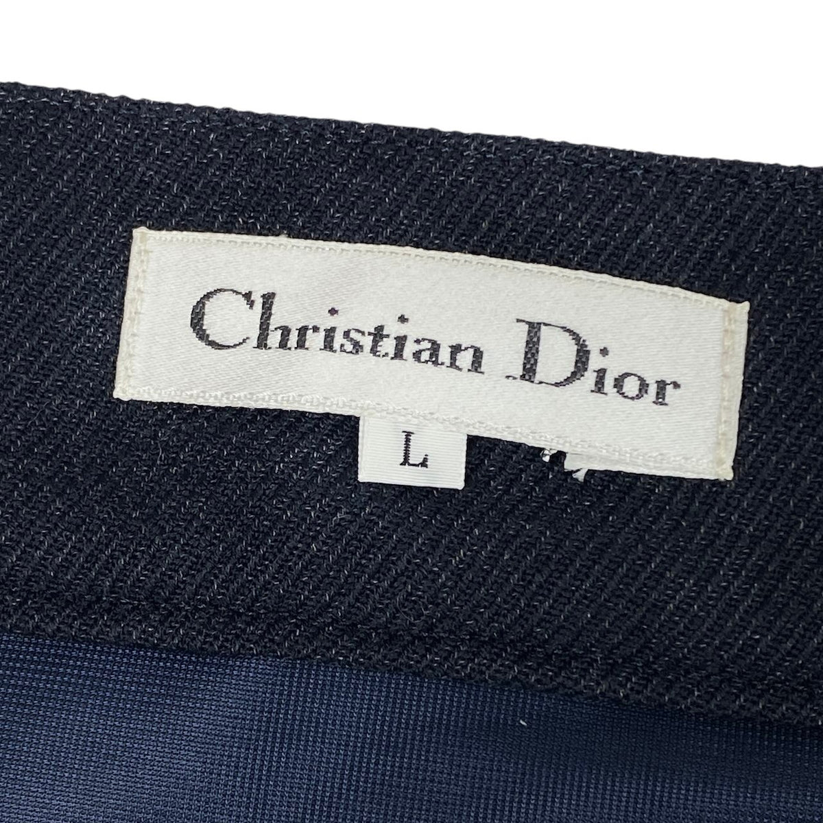 Ei20 Christian Dior クリスチャンディオール ゴールド金具 スカート ボトムス 膝丈 Lサイズ ネイビー ウール レディースo07t