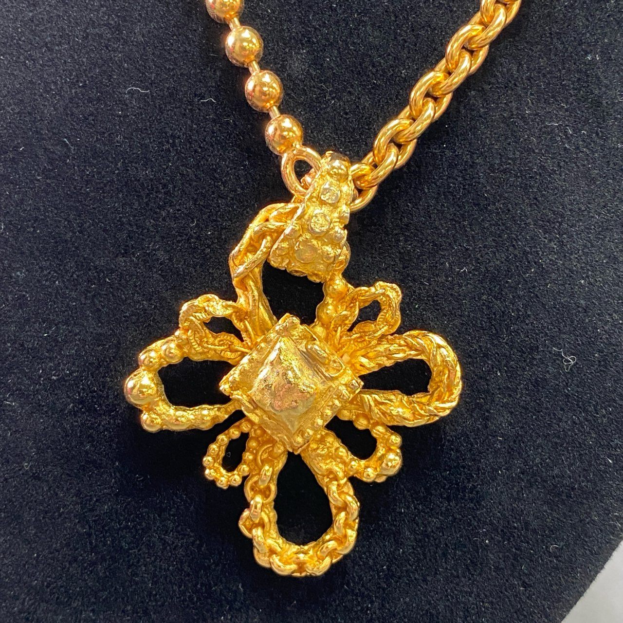 f9③ CHRISTIAN LACROIX クリスチャンラクロワ クロスモチーフ 5チェーン切替 ネックレス 大振り ゴールド レディース コスチームジュエリー