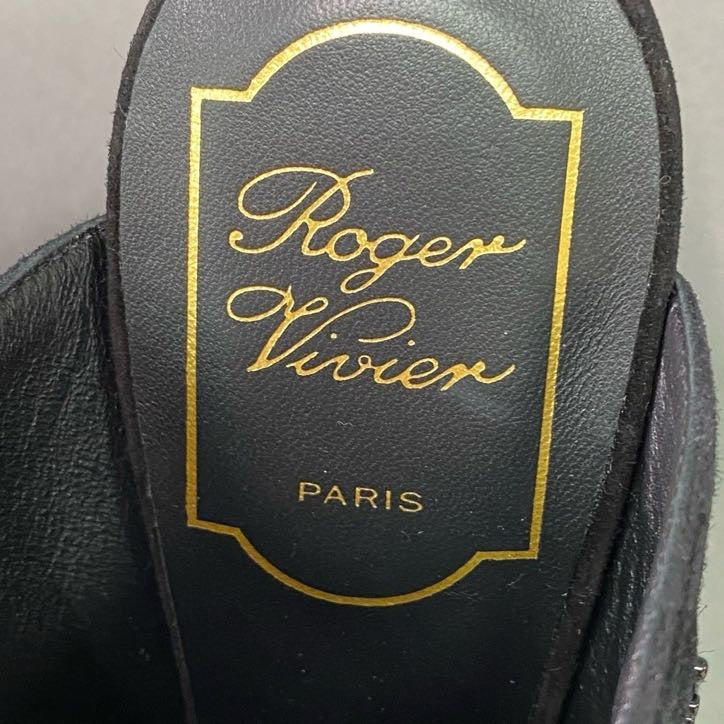 2a6 Roger Vivier ロジェヴィヴィエ RVロゴ スエードミュール サボサンダル ブーツ 35 1/2 ブラック レザー イタリア製 シューズ