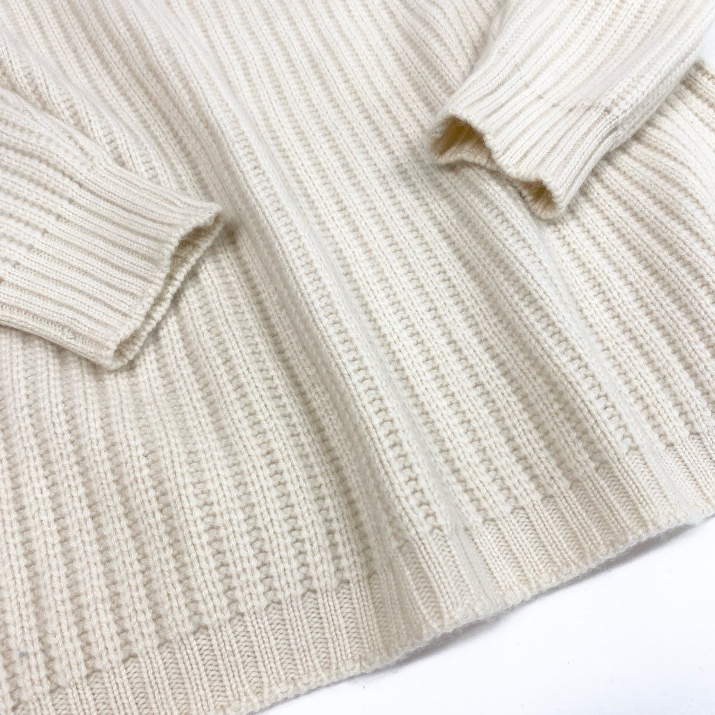 85L17 Les Copains DELUXE レコパン カシミヤニットセーター ハイネックリブニット ロングスリーブ トップス 44サイズ アイボリー カシミヤ100％ メンズu02t