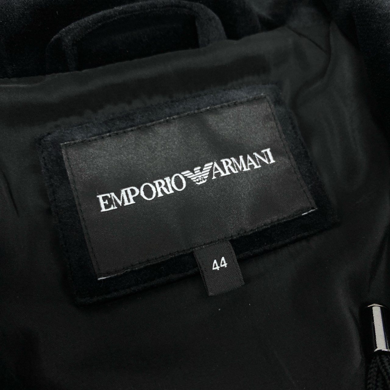 66k11 EMPORIO ARMANI エンポリオアルマーニ ベロア素材 ダブルジップパーカー ベルベットパーカー サイズ44 ブラック メンズ トップスk02i