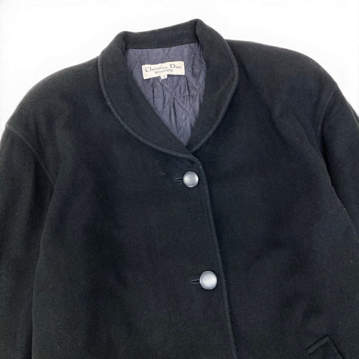 Ef25 Christian Dior クリスチャンディオール 中綿ウールコート ハーフコート サイズM ブラック レディースo07t