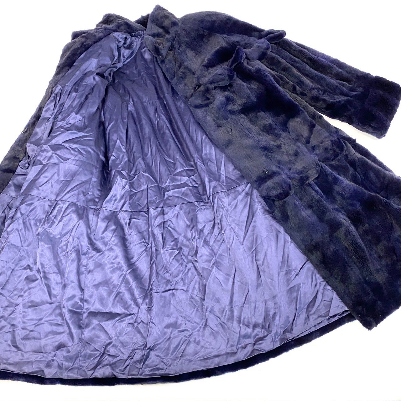 9k2《超希少》 シェアード 染めミンク フリルデザイン 超ロングコート 112cm ダークパープル 最高級本毛皮 MINK FUR COAT レアデザインt18r