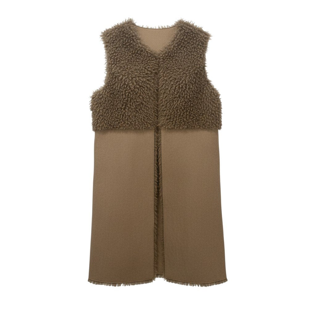 78b12 【美品】Leilian レリアン ノースリーブコート プードルファー アウター 9サイズ ベージュ ポリエステル100％ レディース 女性用u02t