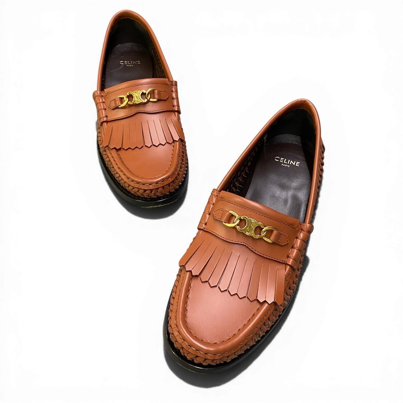 Ad2 CELINE セリーヌ LUCO BRAIDED LOAFER ルコ ローファー トリオンフ サイズ38 ブラウン レディース 革靴k02i