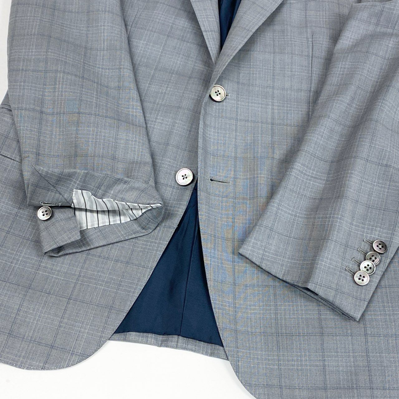 36L10《美品》 Ermenegildo Zegna エルメネジルドゼニア シングルスーツ セットアップ オーダー品 SU MISURA TROFFEO600 46 グレー チェック柄 ウールシルク メンズ 男性用u02t