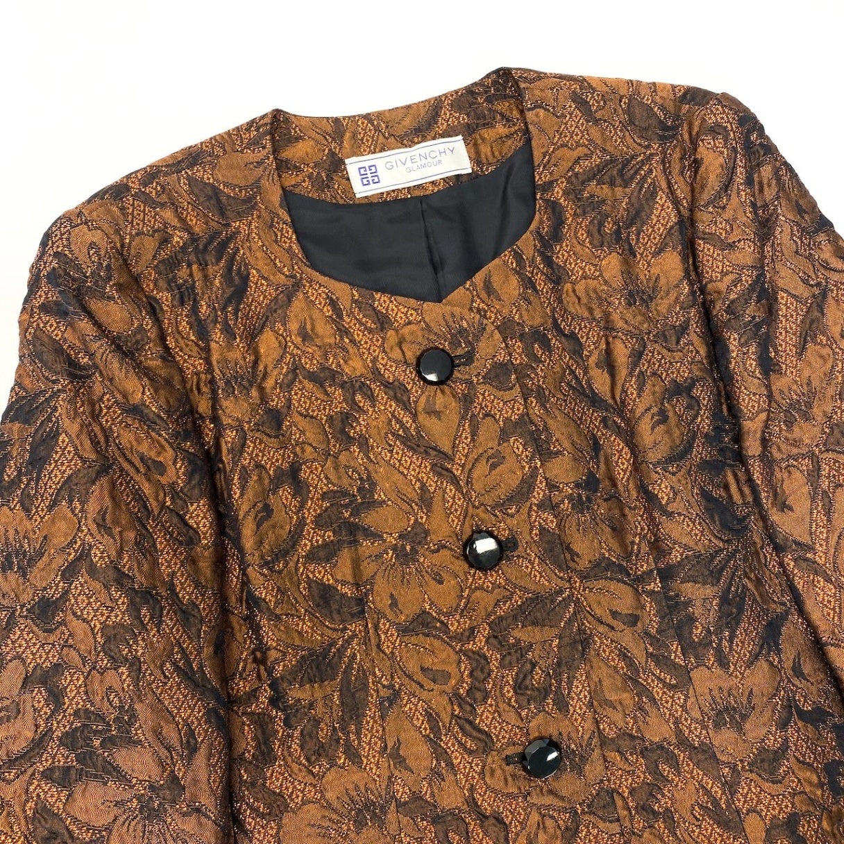 48c18 GIVENCHY ジバンシー Vintage ノーカラージャケット スクエアネック 花柄ジャケット アウター 13サイズ オレンジ レディース 女性用u02t