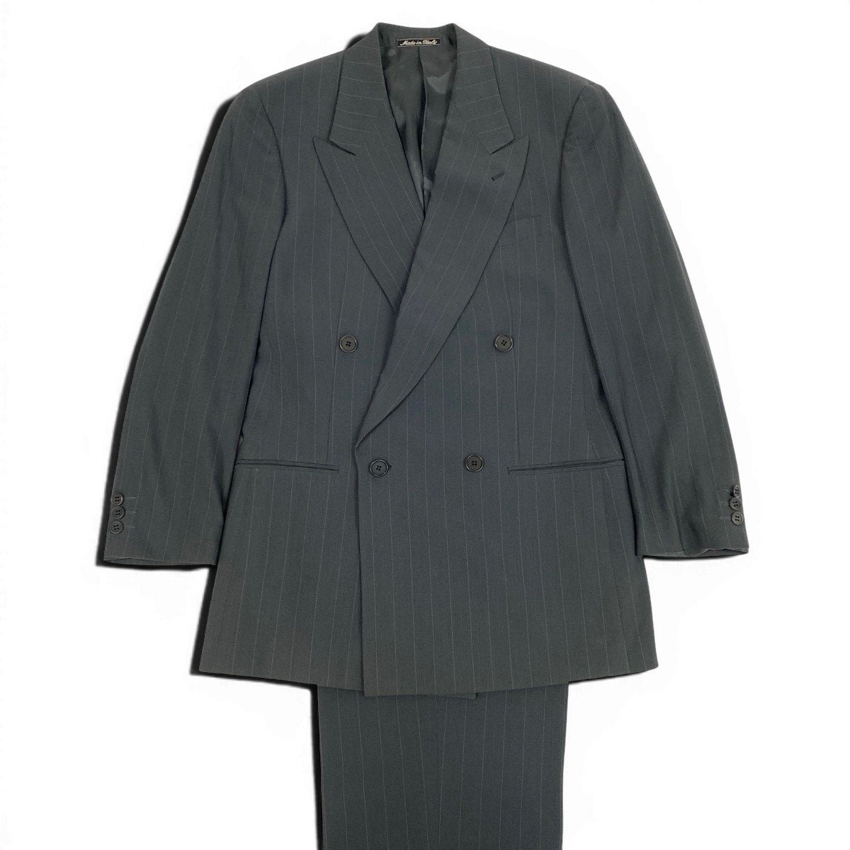 72f2 GIORGIO ARMANI LE COLLEZIONI ジョルジオアルマーニ vintage セットアップスーツ ダブルブレスト ストライプ柄 ウールシルク混 サイズ46 グレー メンズ 紳士服u02t