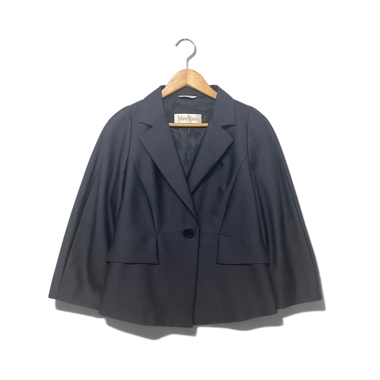 2h28 【美品】 MaxMara マックスマーラ テーラードジャケット アンコンジャケット 薄手 フォーマル サイズ42 ネイビー レディース 女性用u02t