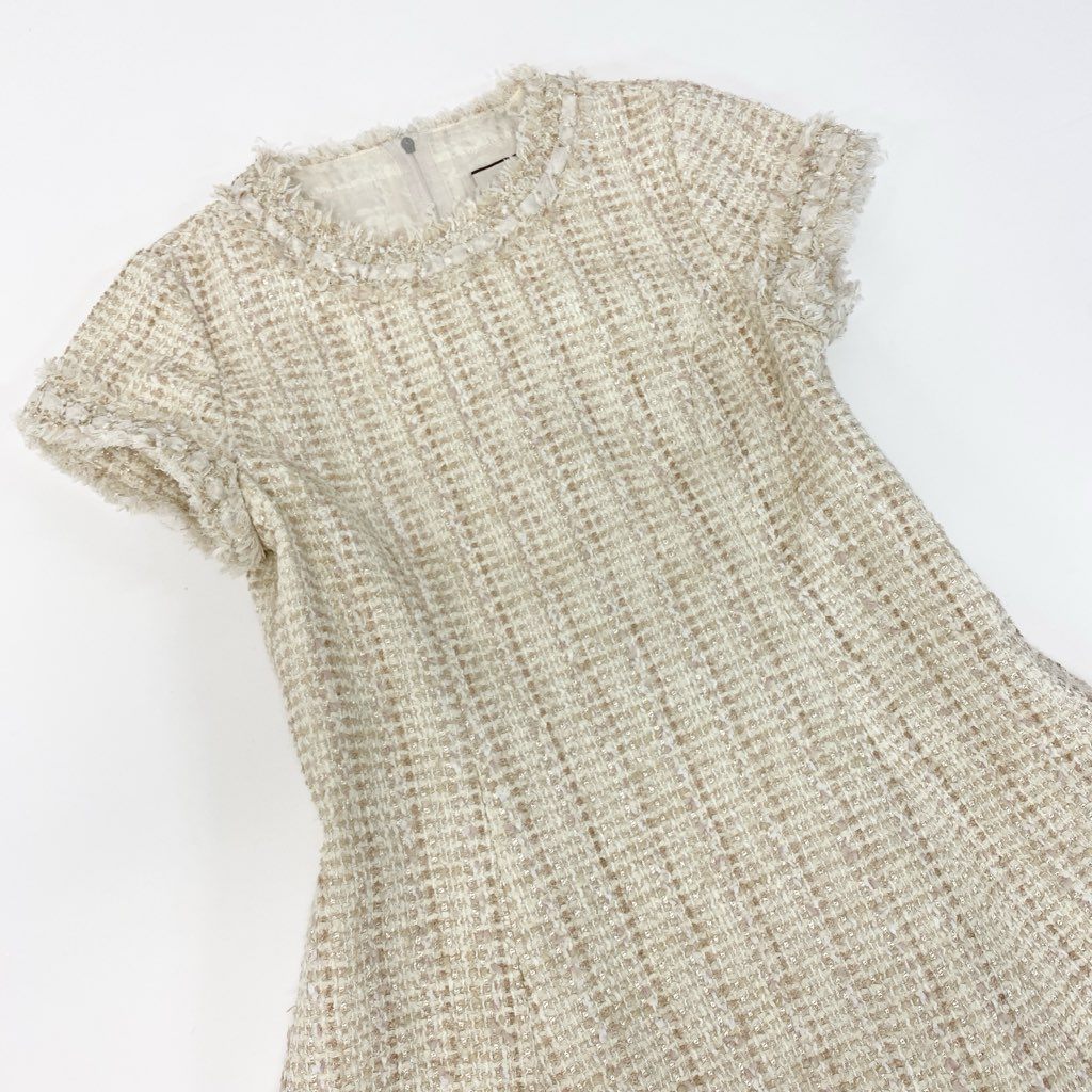 1a8 《美品》 FOXEY フォクシー DRESS BOTANACAL ツイードワンピース 半袖 ロングワンピース トップス 38 アイボリー レディース 女性用u02t