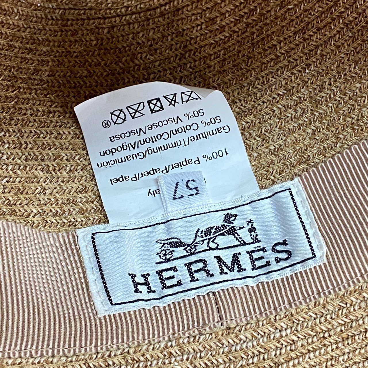 l12 HERMES エルメス ラフィアストローハット 麦わら帽子 HAT 57 ベージュ イタリア製