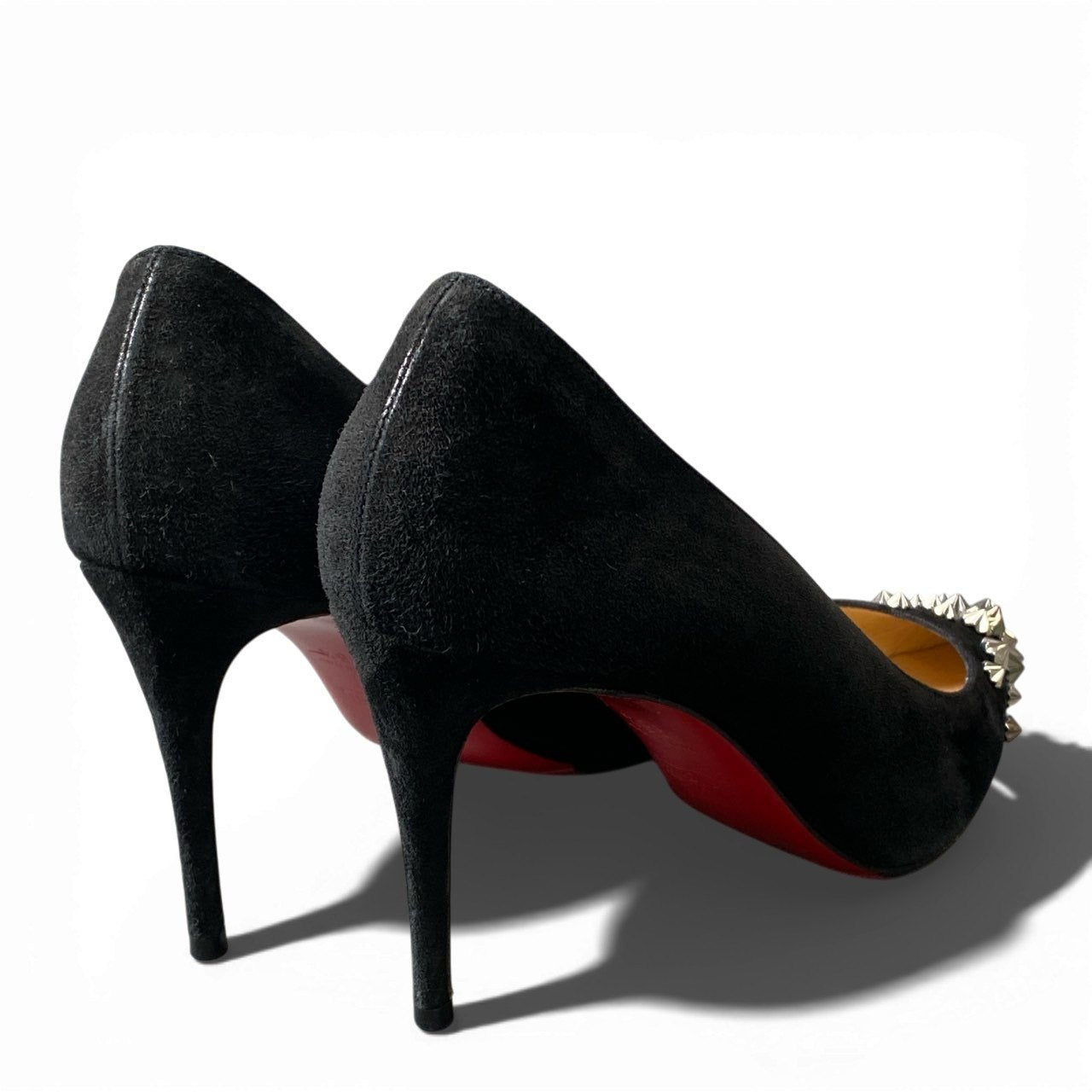 3a5 christianloboutin クリスチャンルブタン スタッズ ハイヒール パンプス スウェード ピンヒール イタリア製 36 1/2サイズ ブラック レディースk02i