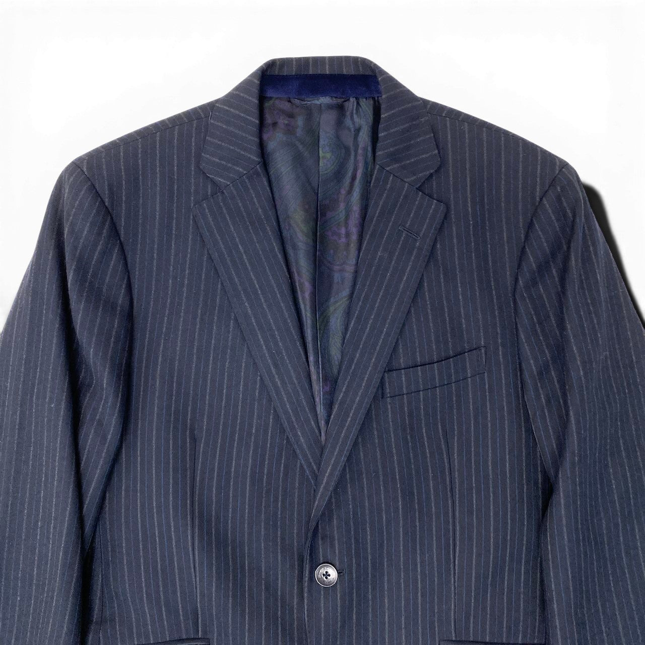 37e28 ETRO エトロ スリーピース セットアップスーツ ストライプ柄 裏地ストライプ柄 サイズ50 ネイビー ウール100％ メンズ 紳士服o07t