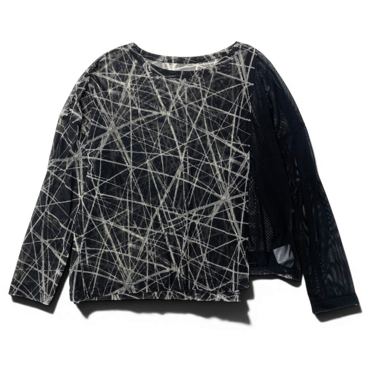Ae26 【美品】 Y's ワイズ YOHJI YAMAMOTO ヨウジヤマモト アシンメトリー シアーメッシュ カットソー YN-T01-959 サイズ2 ブラック ポリエステル100％ レディース 女性服u02t