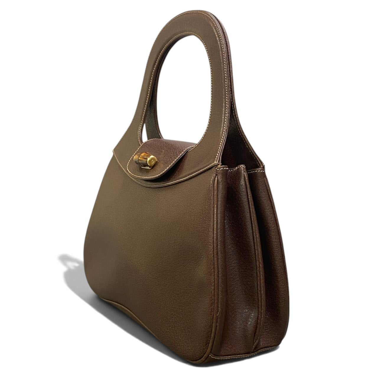 h29 GUCCI ヴィンテージ バンブー ハンドバッグ ブラウン レザー レディース 女性用ta1