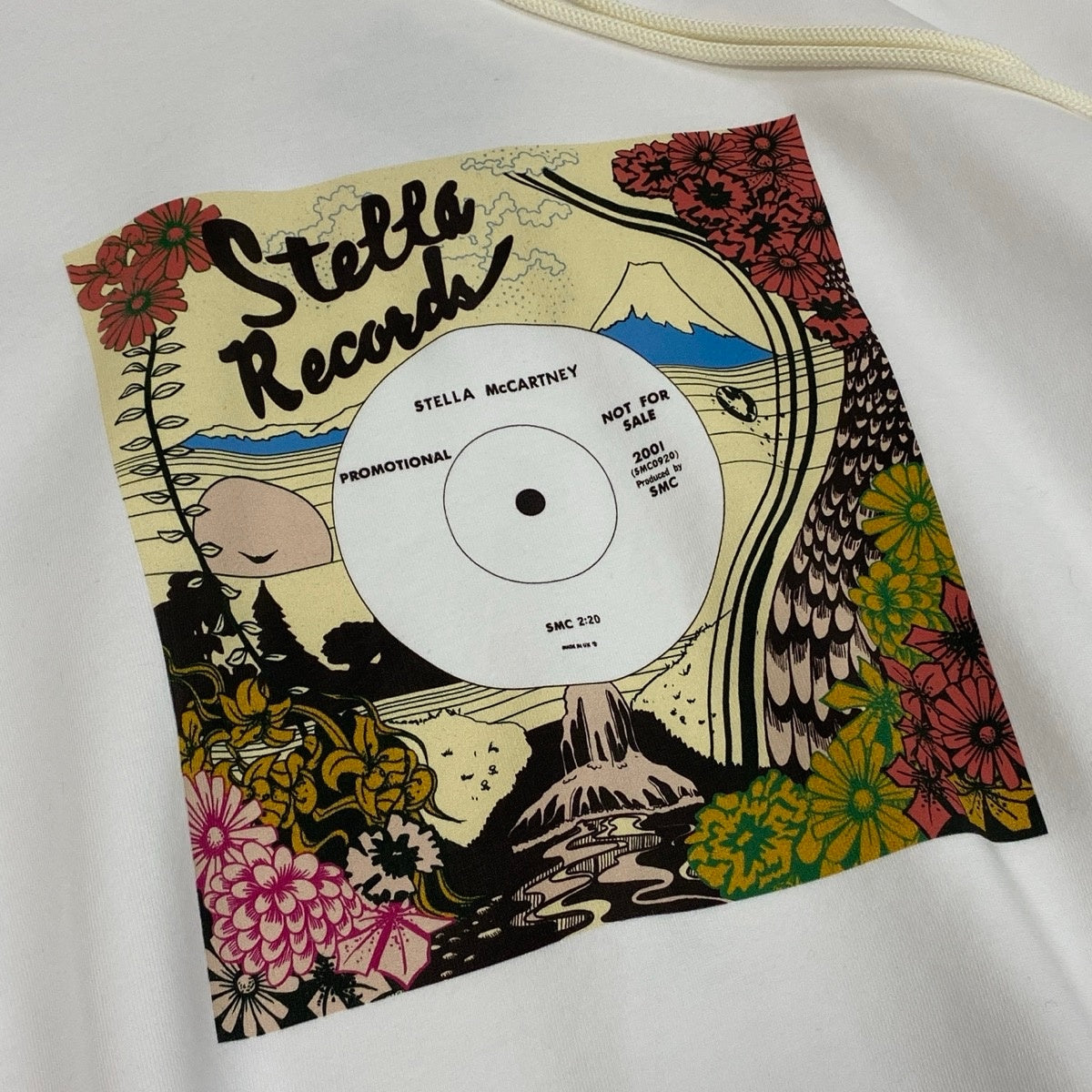 63j5 【新品保管品】STELLAMcCARTNEY ステラマッカートニー プルオーバーフーディー パーカー レコードプリント スウェット Lサイズ ホワイト メンズ 男性用u02t