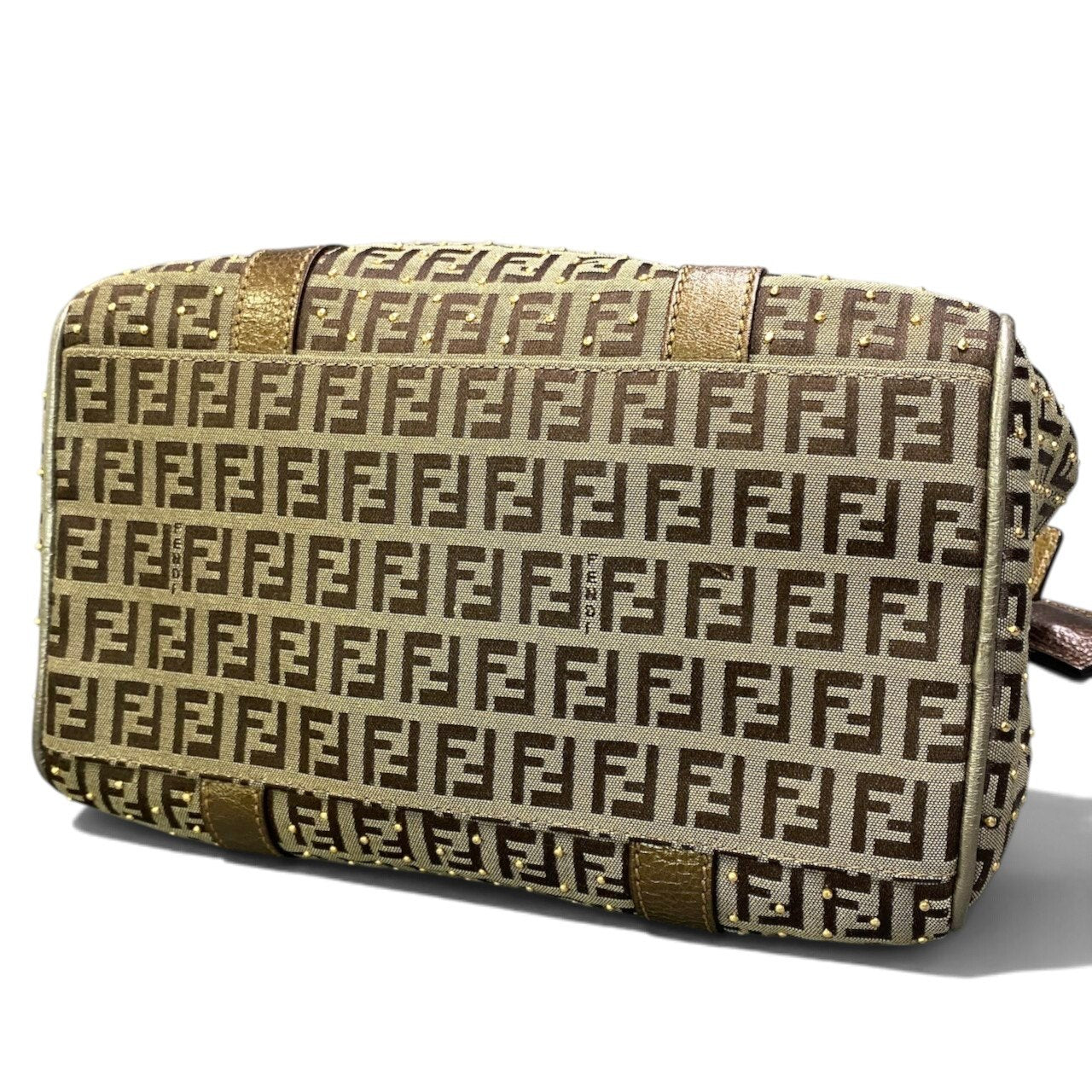 h29 FENDI ズッキーノ スタッズ ボストンバッグ ブラウン ベージュ レディース 女性用ta1