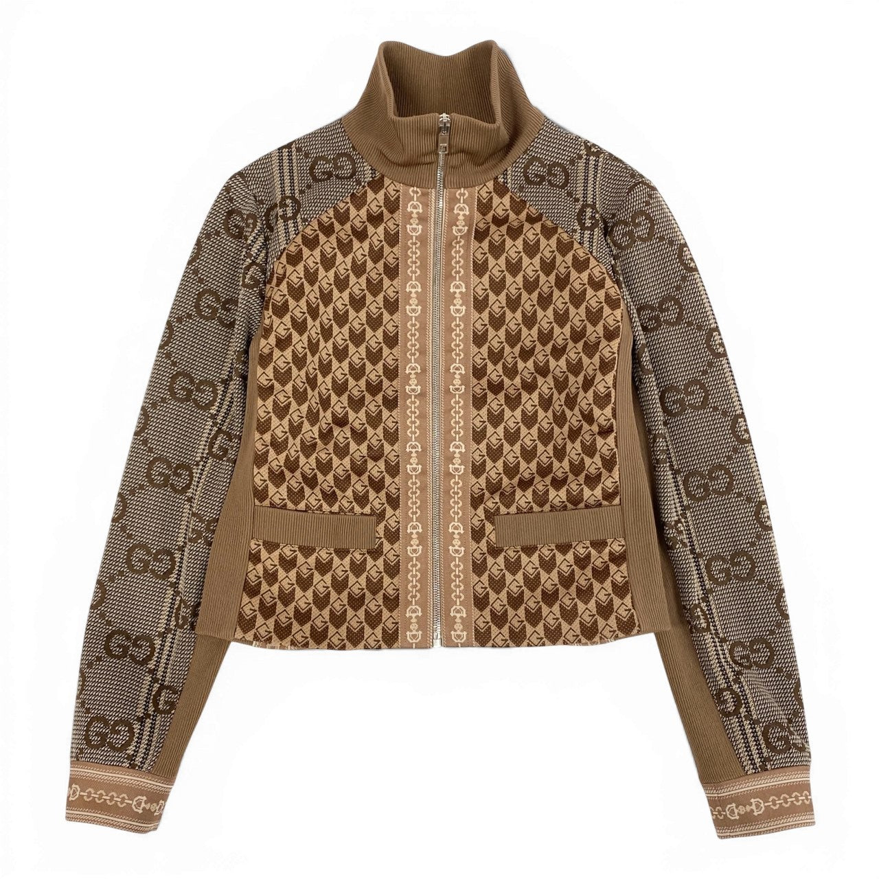 2L27 GUCCI グッチ 2024 Gランバス GGロゴ jacquard ジャガード ジャージ jacket ジャケット サイズXS ブラウン レディース 女性用k02i