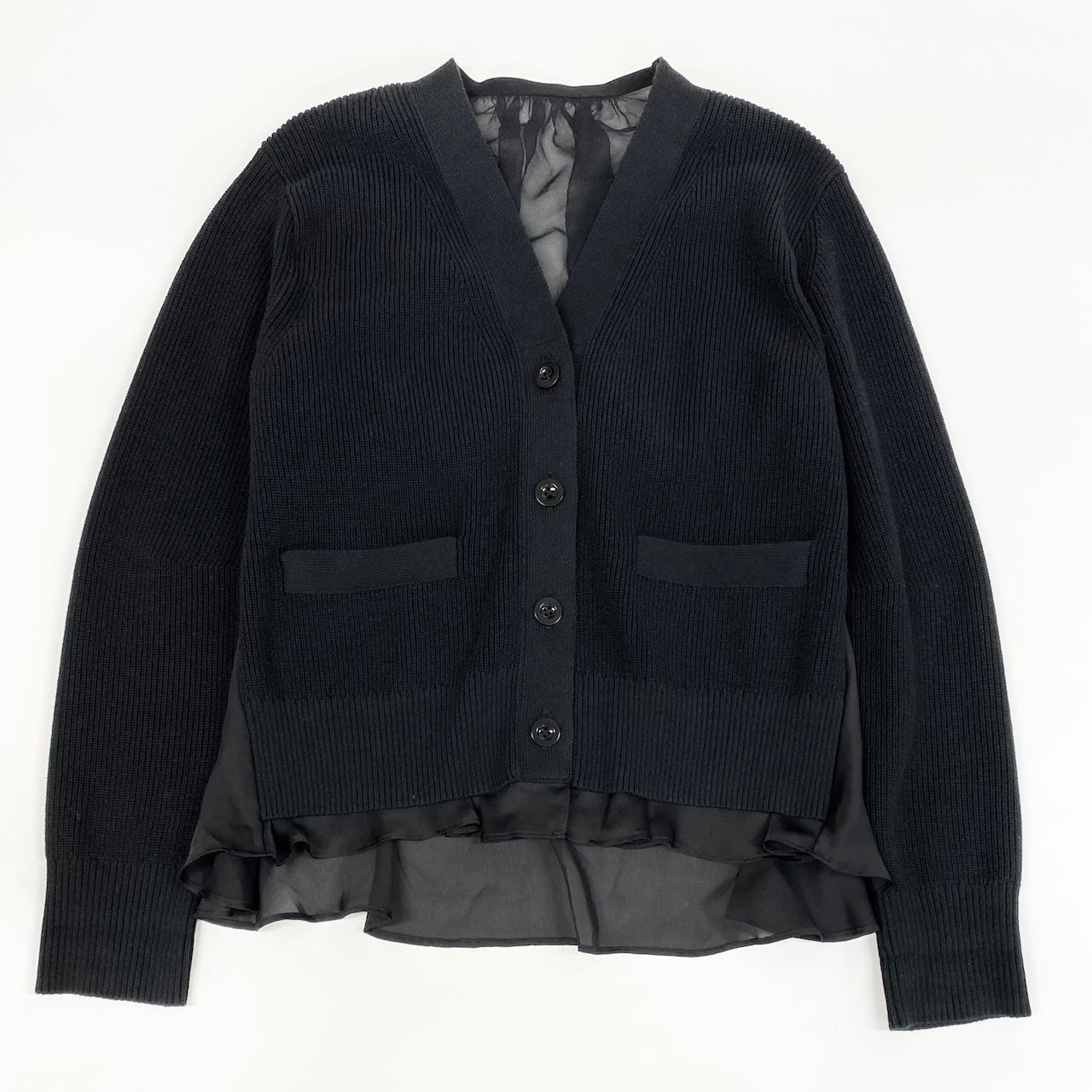Ad23 sacai サカイ 23ss ニット サテン カーディガン ロングスリーブ 23-06500 サイズ1 ブラック レディース 女性用k02ik02i