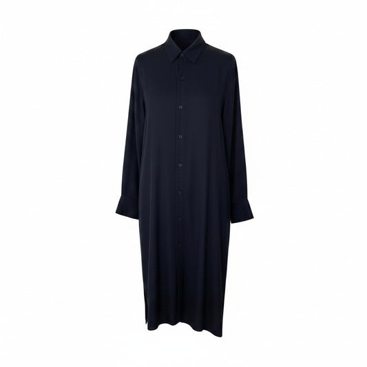 Af8 Yohji Yamamoto ヨウジヤマモト 23-24aw RAYON SATIN LONG SHIRT WITH SIDE SLITS ロングシャツワンピース FJ-B06-202 サイズ1 ブラック レーヨン100％ レディース 女性用u02t