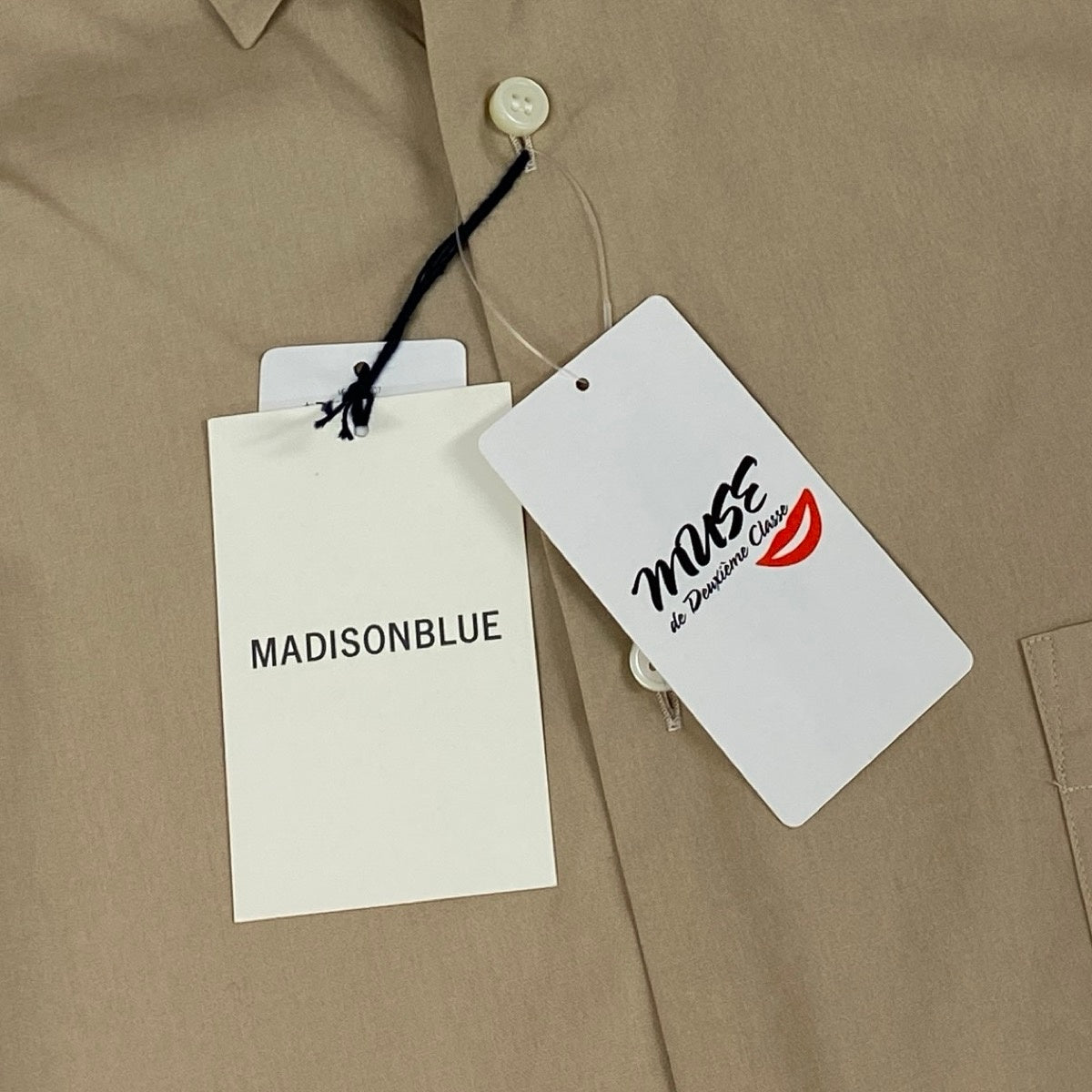 12i14 【新品保管品】MADISONBLUE マディソンブルー ロングスリーブシャツ コットンシャツ 日本製 XXSサイズ ベージュ コットン100％ メンズ 男性用u02t