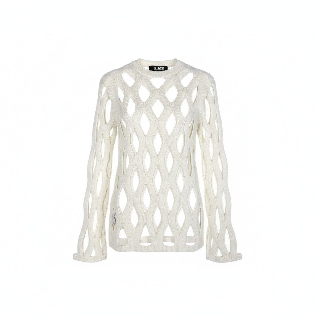 Ai20 BLACK COMME des GARCONS ブラックコムデギャルソン 2024ss メッシュ ニット セーター トップス XS ホワイト アクリルu02t
