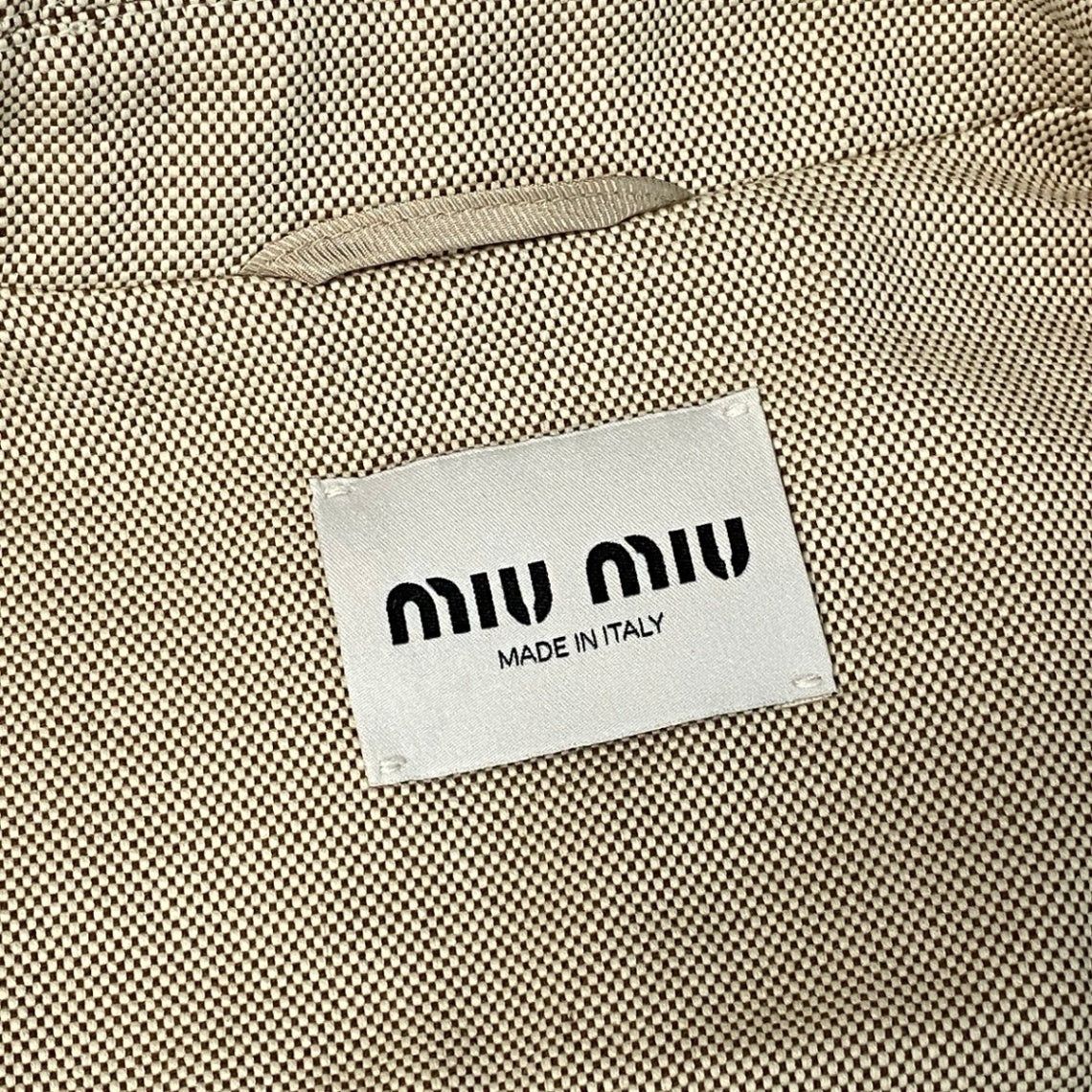 Ij28【極美品】MIUMIU 2023 ジャガード ブルゾン ジャケット  ML1042 38サイズ ベージュ ブラウン コットン レザー レディースk02i