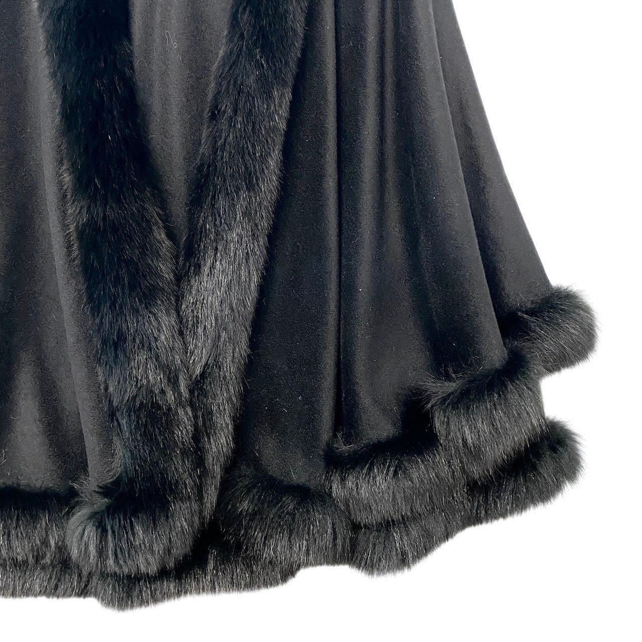 10h28 カシミヤ × フォックスファー フードポンチョ コート サイズF ブラック Cashmere 100％ Fox Fur Poncho Coatt18r