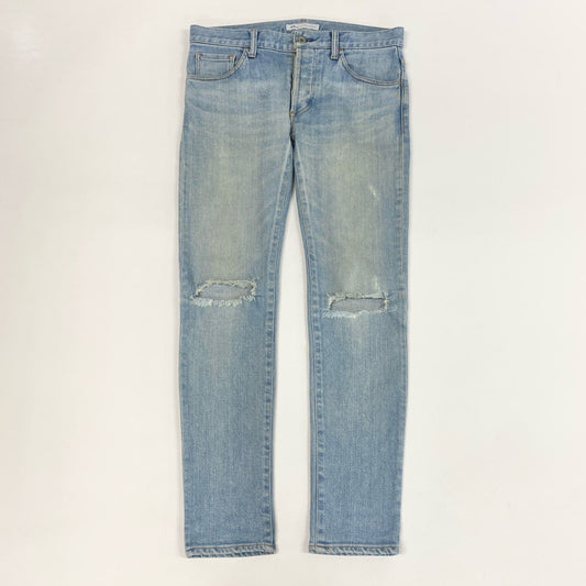 1j27《美品》RonHerman ロンハーマン スリムフィット デニムパンツ ダメージ加工 ボタンフライ 2520600093 Sサイズ ブルー メンズu02t