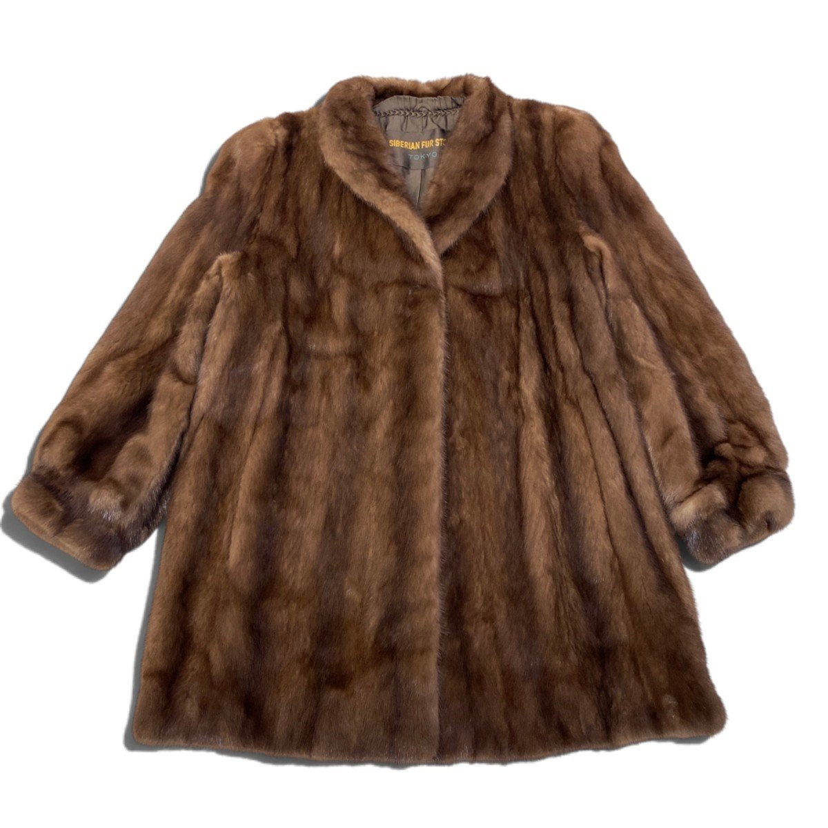 78i24 SIBERIAN FUR STORE デミバフミンク ファーコート サイズ13 茶系 本毛皮 Mink Fur Coat ウエストコード有 リアルファー 裏地刺繍t18r