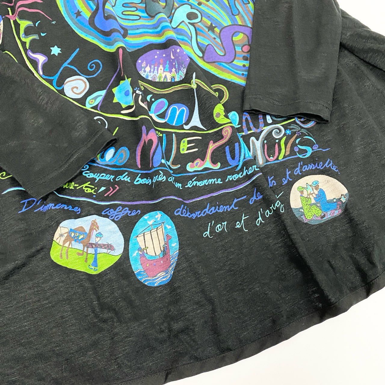 71a23 TOKUKO 1er VOL トクコプルミエヴォル リネン100 長袖ワンピース カットソーワンピース 総柄プリント 9 ブラック リネン レディース 女性用u02t