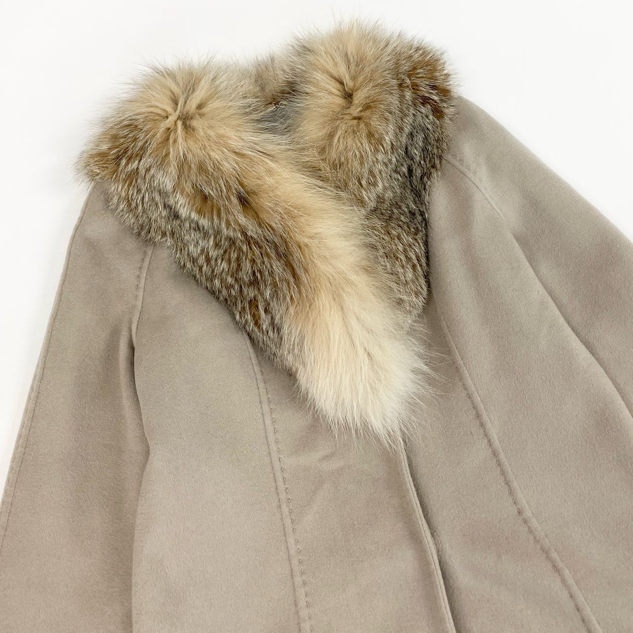 24l15《美品》 Guy Laroche ギラロッシュ LYNX リンクスファー ファーコート セミロングコート カシミヤコート 42 グレージュ カシミヤ ウール レディース 女性用u02t