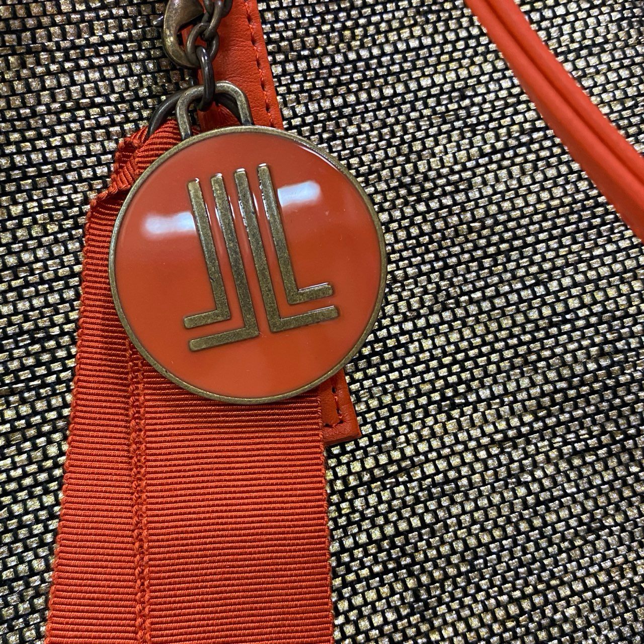 Db23 LANVIN COLLECTION ランバンコレクション トートバッグ  リボンチャーム付 大容量 通勤通学 フリー ゴールド ブラック オレンジ レディースu02t