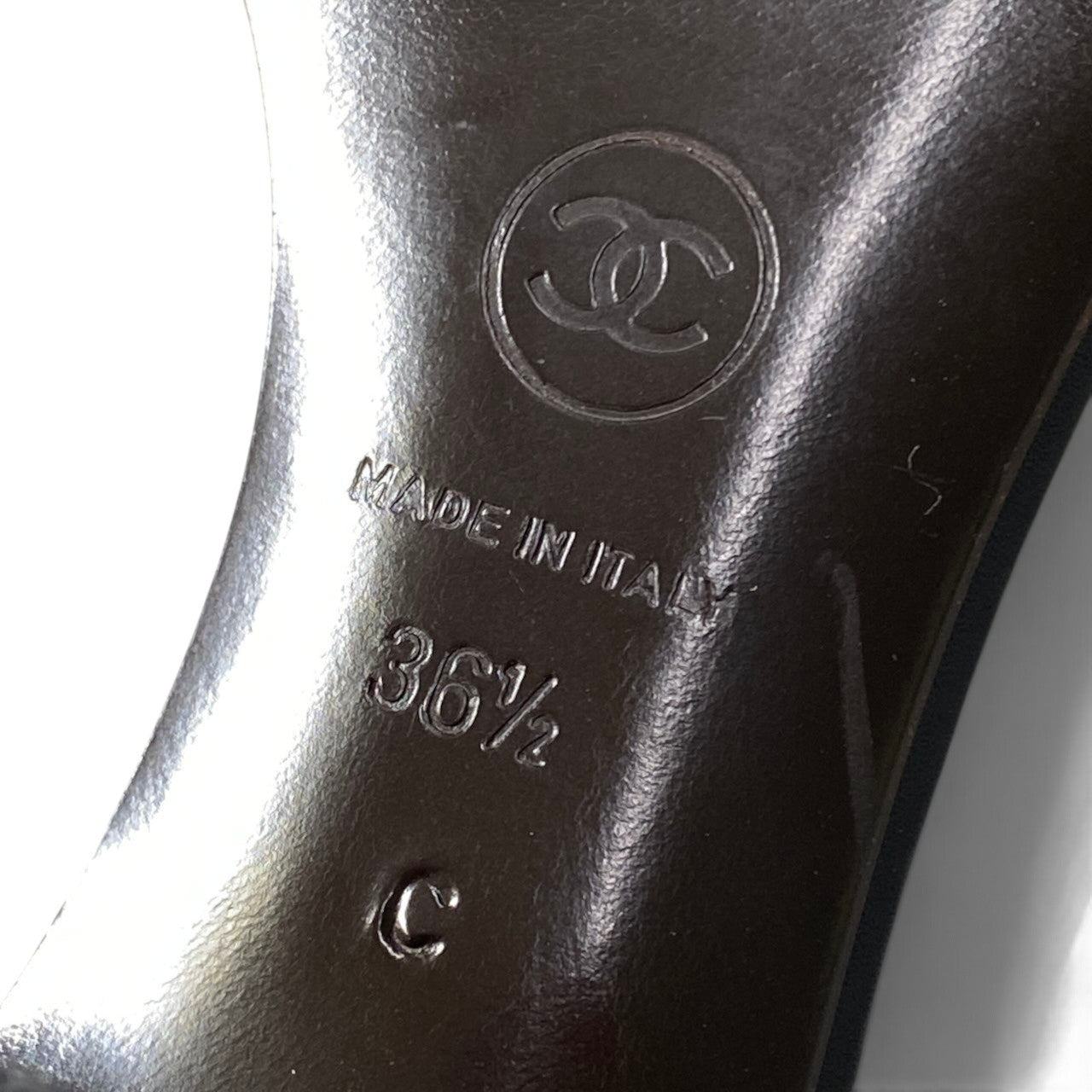 h12 CHANEL ハトメスタッズ キトンヒールミュール サンダル 36 1/2サイズ ブラック レディース 女性用k02i