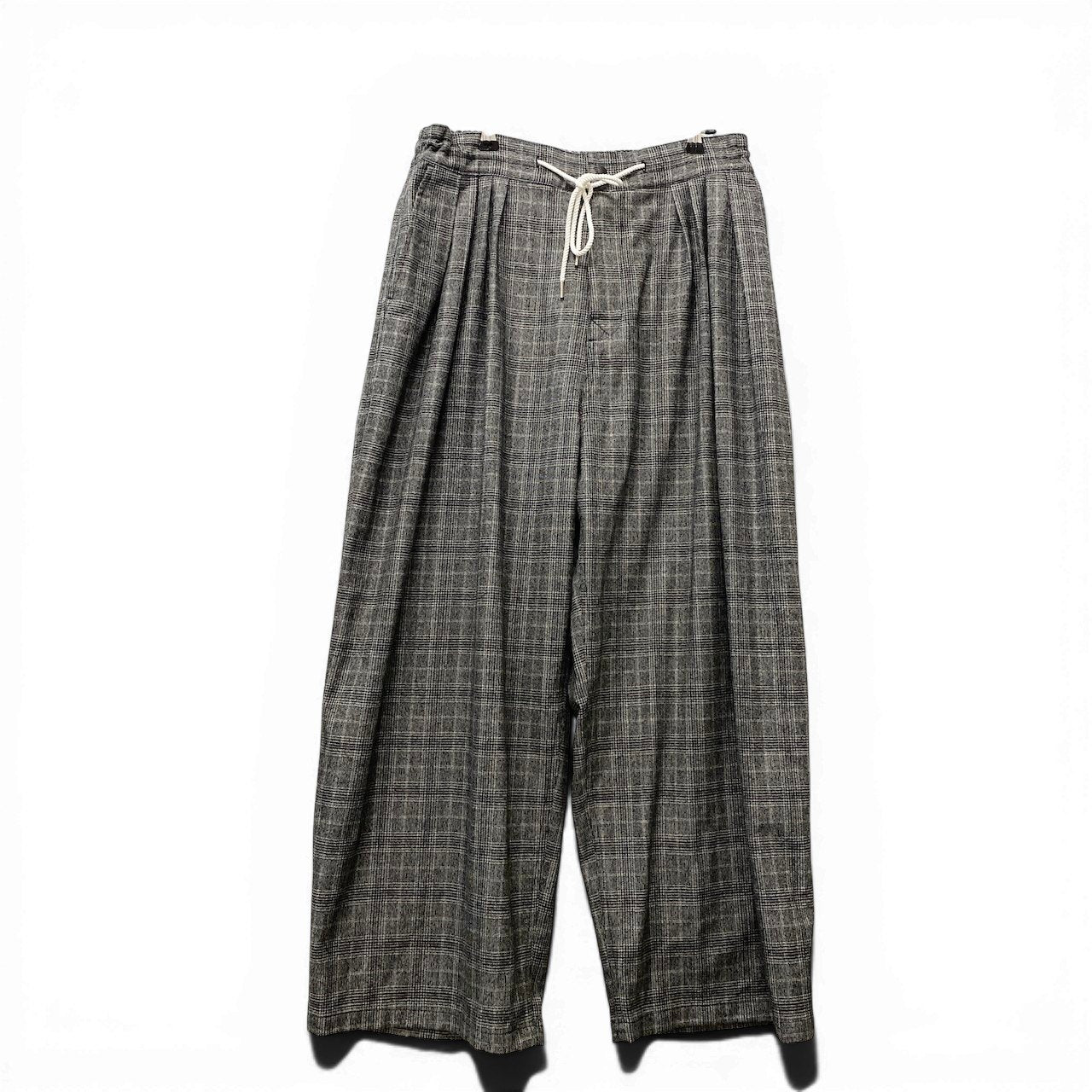 71f16【美品】 Sasquatchfabrix. サスクワッチファブリックス Big Silhouette Pants Super100's グレンチェック ストレートパンツ サイズL グレー メンズ 紳士服u02t