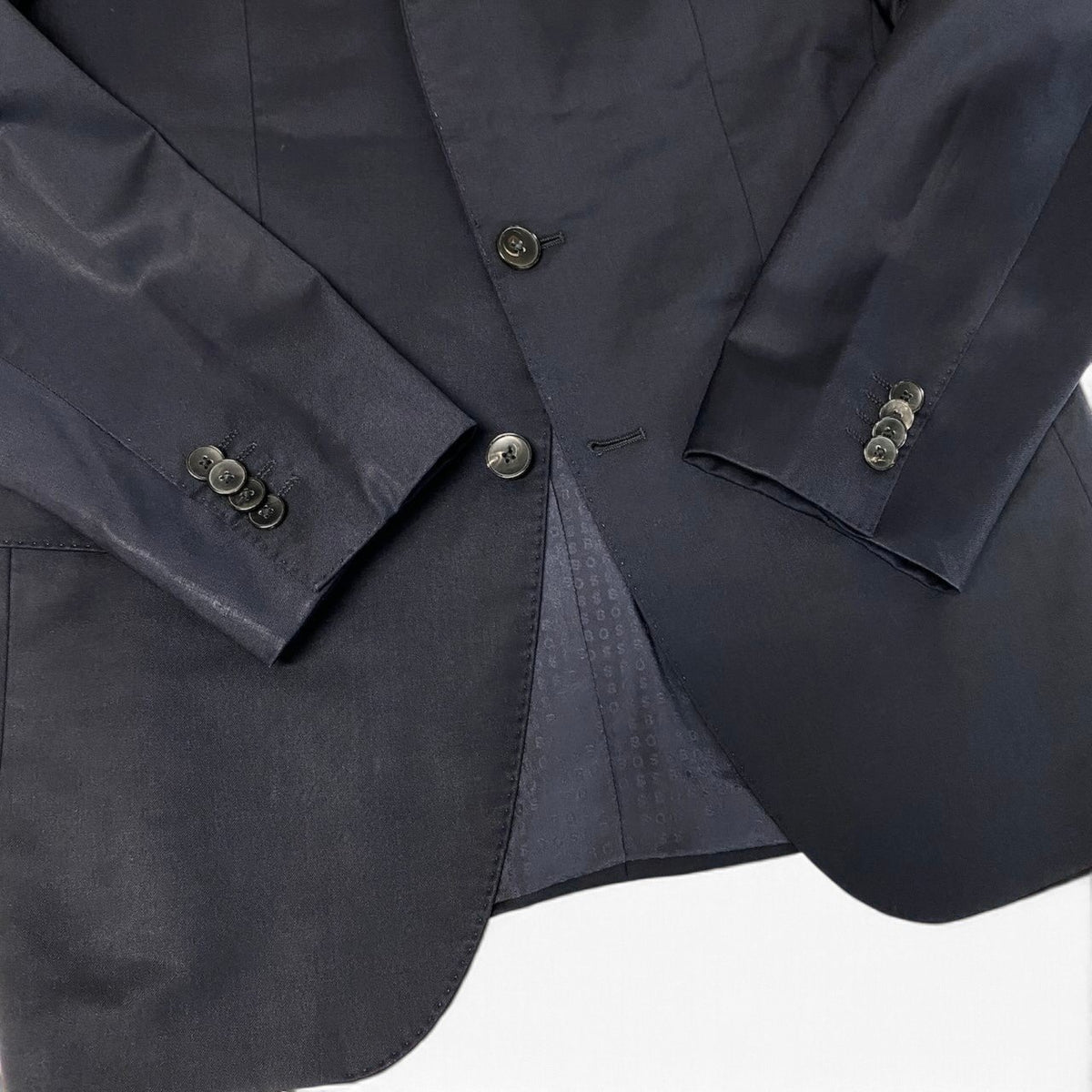 64j27 BOSS HUGO BOSS ボスヒューゴボス SUPER120 セットアップ シングルスーツ 2B ストレッチ SLIM FIT サイズ46 ネイビー メンズ 紳士服o07t