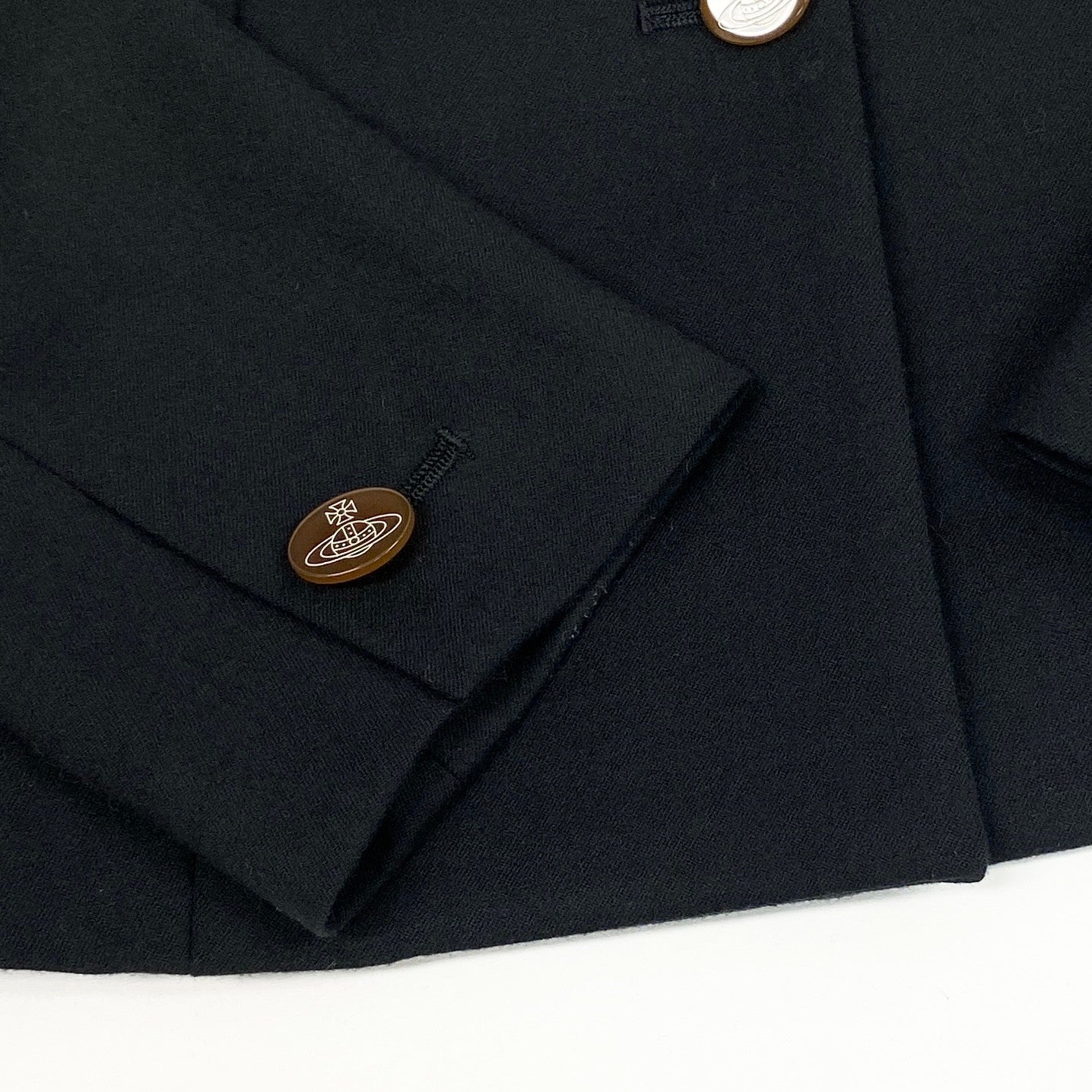 28k6《美品》 Vivienne Westwood RED LABEL ヴィヴィアンウエストウッド レッドレーベル オーブボタン カシミヤブレンド Aライン ジャケット 1 ブラックt18r