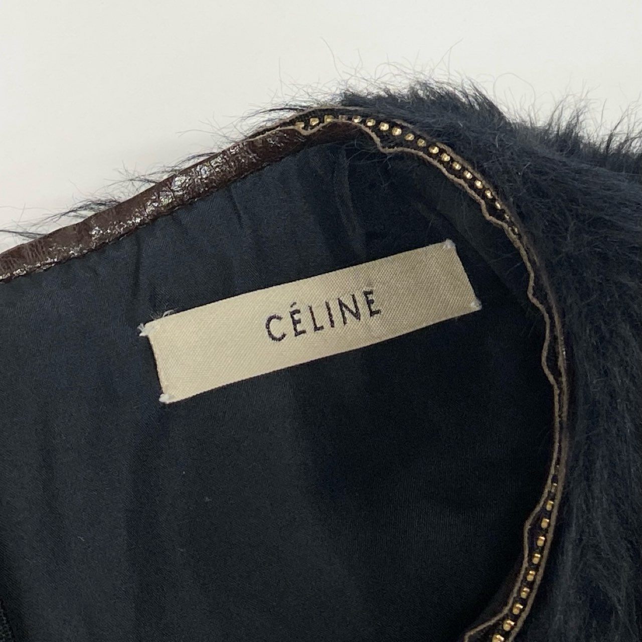 Eb11【美品】CELINE セリーヌ フィービー期 アルパカウールブラウス ファーカットソー 半袖カットソー トップス 36サイズ ブラック レディース 女性用k02i