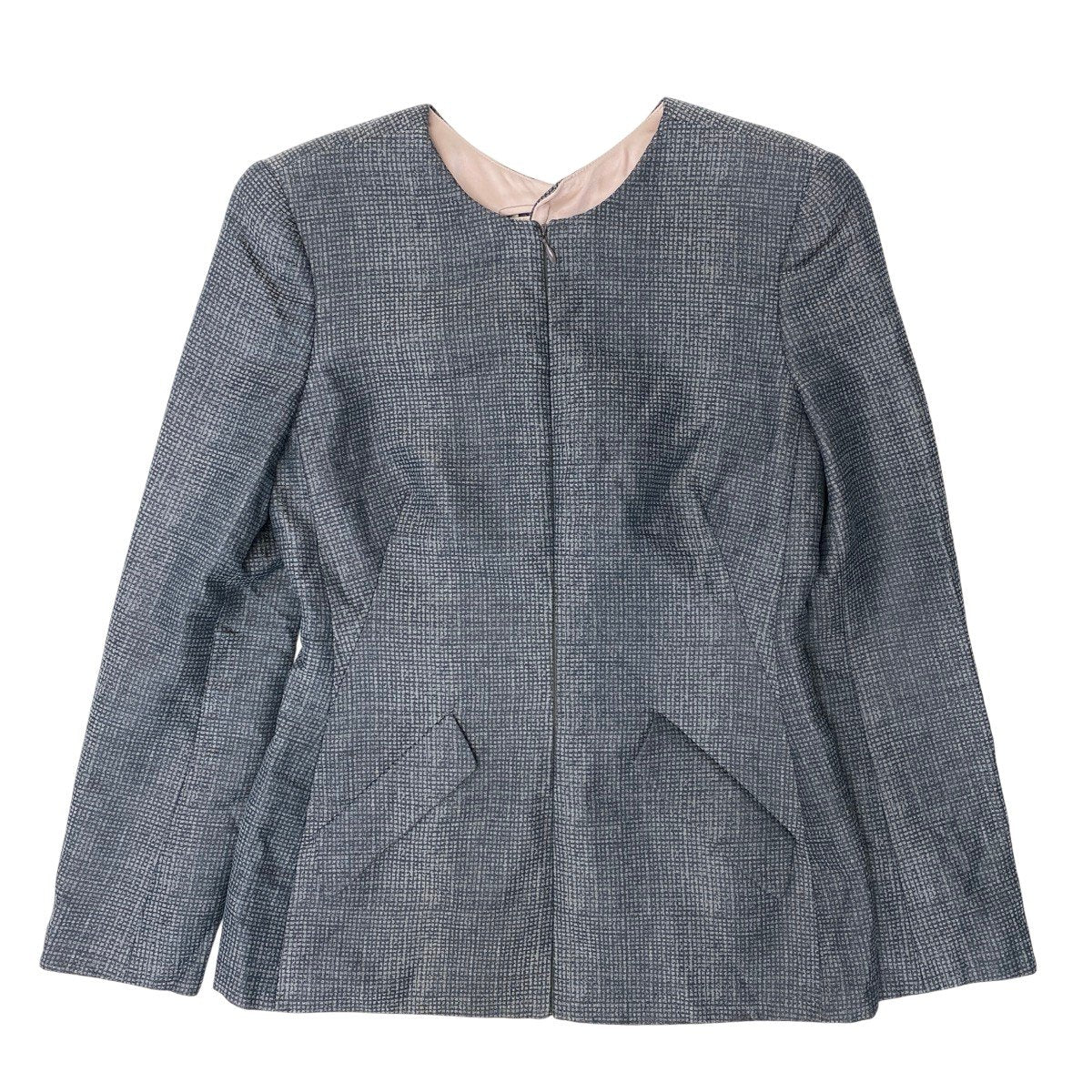 68h18 GIORGIO ARMANI ジョルジオアルマーニ フルジップ ノーカラージャケット ウールシルク混 サイズ40 グレー レディースu02t