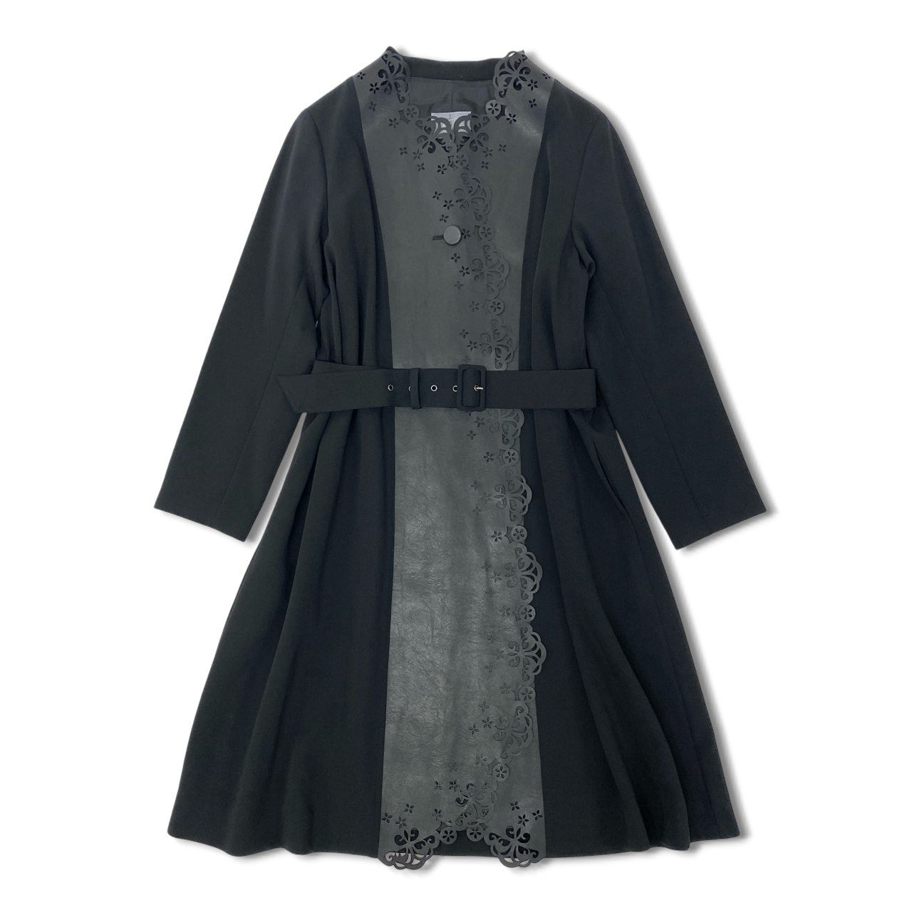 28k29 TOKUKO 1er VOL トクコプルミエヴォル レザー切替 ロングコート フラワーパンチング レザー ストレッチ○ レディース 女性用 9 ブラックu02t