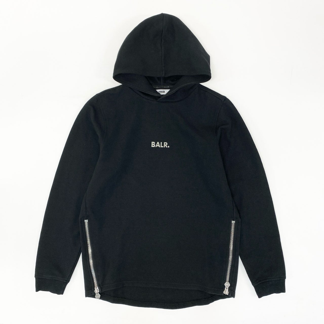 72j15 BALR. ボーラー プルオーバー フーディー パーカー ロゴメタル サイドジップ Sサイズ ブラック メンズu02t