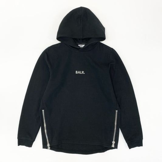 72j15 BALR. ボーラー プルオーバー フーディー パーカー ロゴメタル サイドジップ Sサイズ ブラック メンズu02t