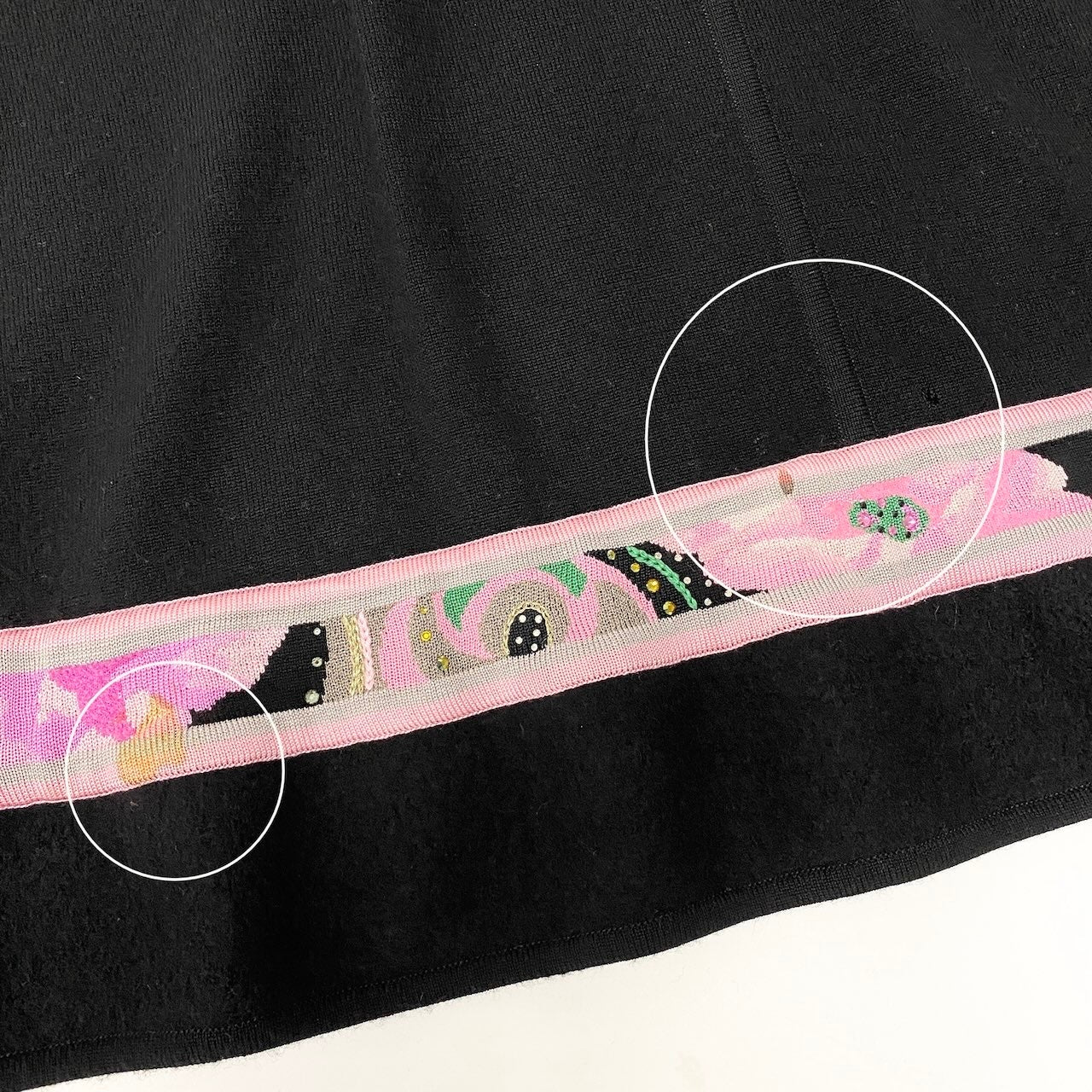 66d27 LEONARD FASHION レオナール 七分袖 ニットワンピース 膝丈ワンピース  花柄刺繍 ラインストーン装飾 サイズ40 ブラック レディース 女性用o07t