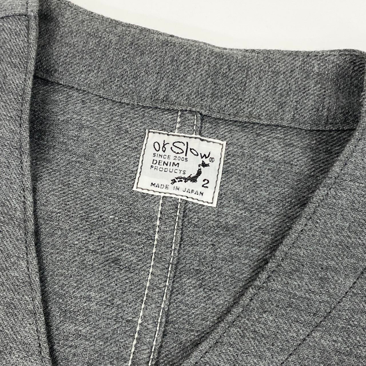 56d27 orSlow オアスロウ ノーカラーシャツ ロングシャツジャケット オーバーサイズ チェック柄切替 コットンウール 日本製 サイズ2 グレー ネイビー メンズ 紳士服u02t