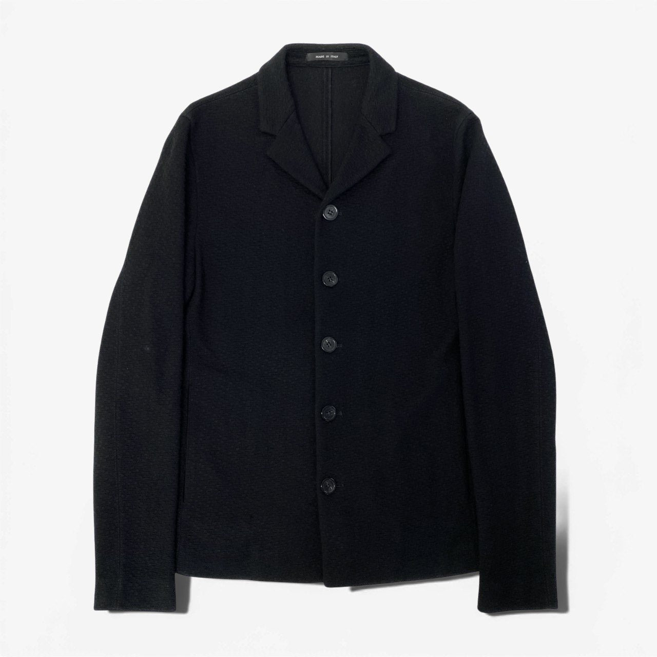 60c6 EMPORIO ARMANI エンポリオアルマーニ テーラードジャケット ブレザー エンボス加工 48サイズ ブラック メンズ 男性用u02t