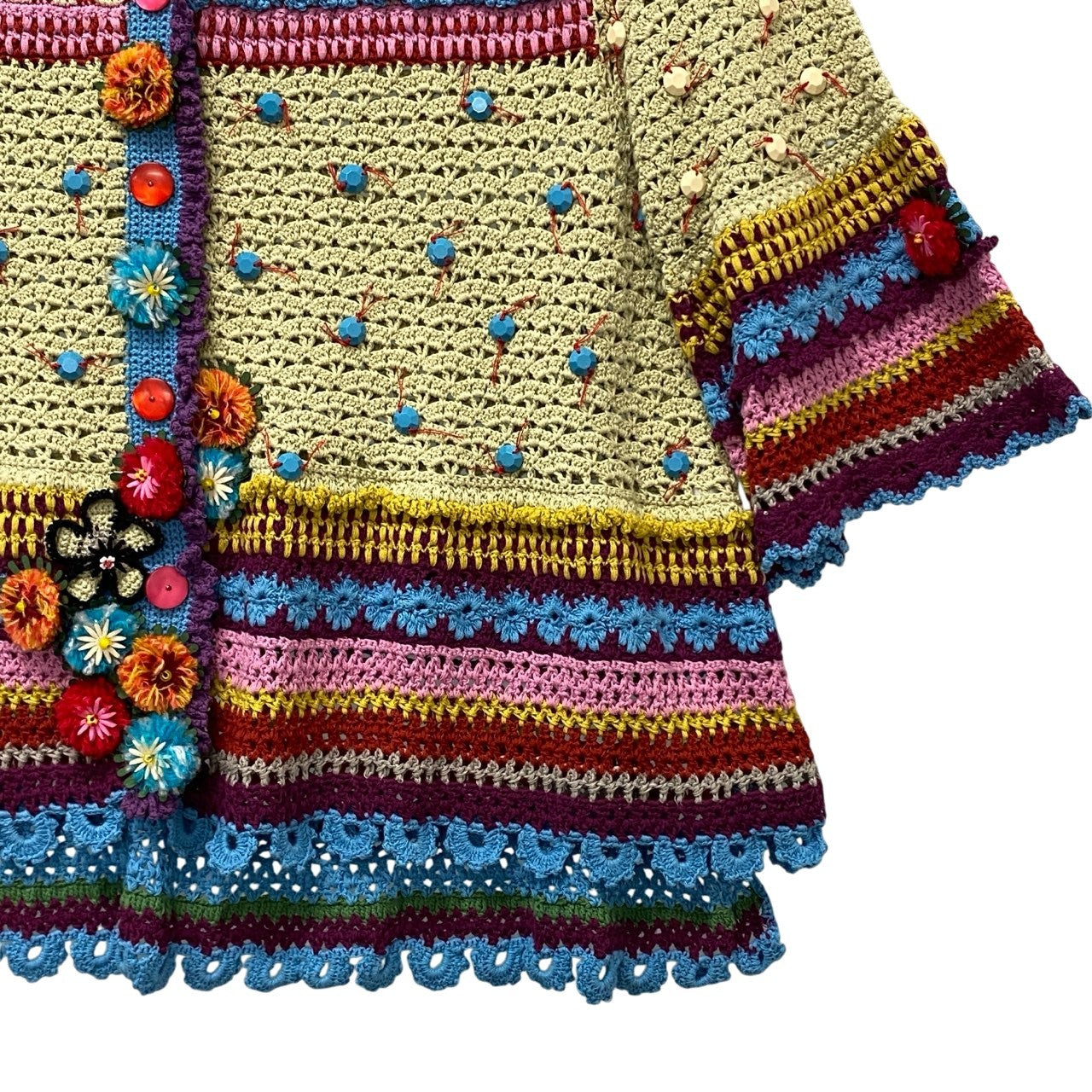 11a30 OLLEBOREBLA オレボレブラ アルベロベロ 透かし編みニットカーディガン ブタさん お花 ビーズ刺繍 マルチカラー レディース 女性用u02t