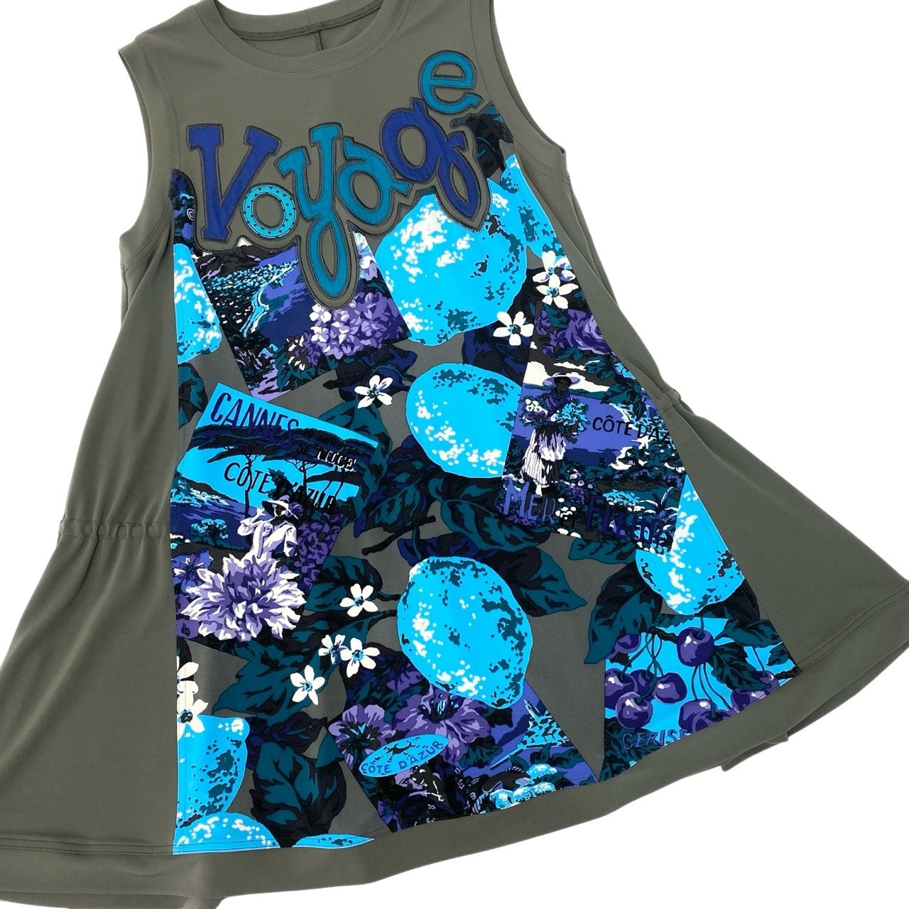 14c5 TOKUKO 1er VOL トクコプルミエヴォル ノースリーブワンピース Aライン 花柄プリント 刺繍 ストレッチ レディース 女性服 サイズ9 グレー系u02t