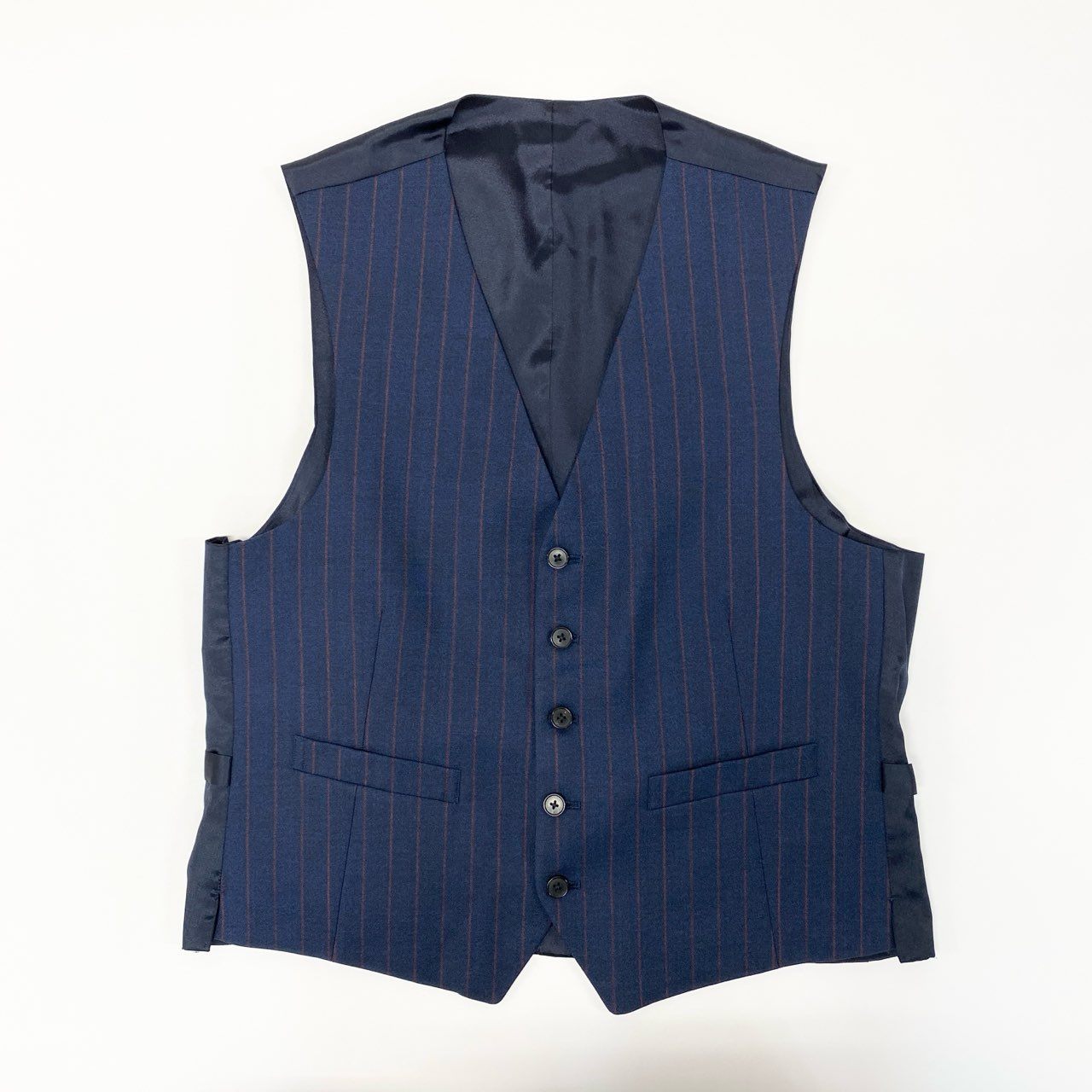 61k28 mila schon ミラショーン セットアップスーツ 3ピース スリーピース 2B ストライプ柄 ビジネス フォーマル メンズ 紳士服 ネイビー ウール100％u02t